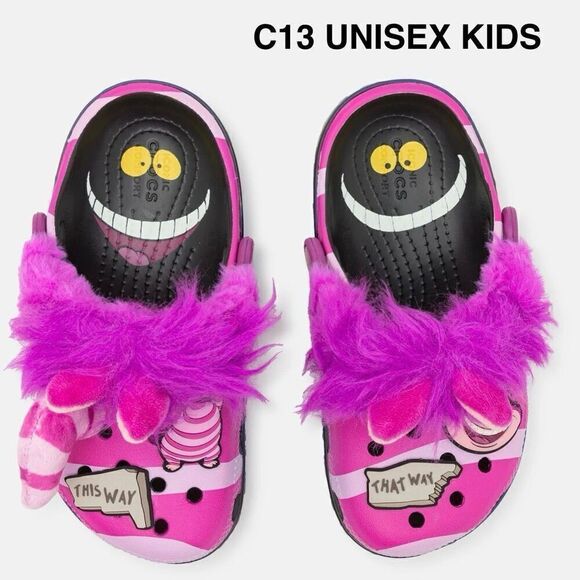 C13 Cheshire Cat Clogs Unisex KIDS Alice in Wonderland CROCS Disney NWT / Sealed - Picture 1 of 8